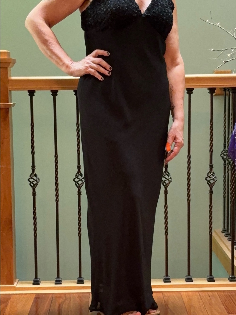 Elegant Black Lace-Trim Maxi Dress - Women